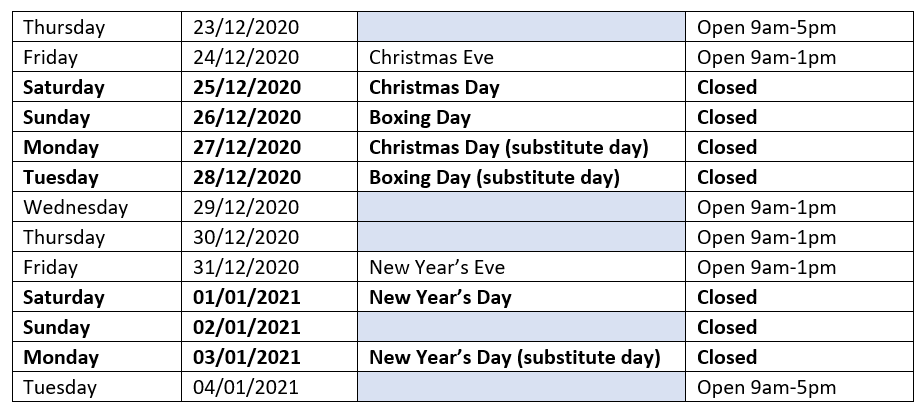 Christmas and New Year 2021/2022 Opening Hours - SCIS UK Limited